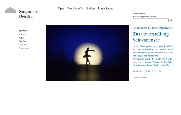 Screenshot von semperoper.de am 27.08.10