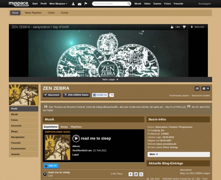 MySpace Zen Zebra Screenshot
