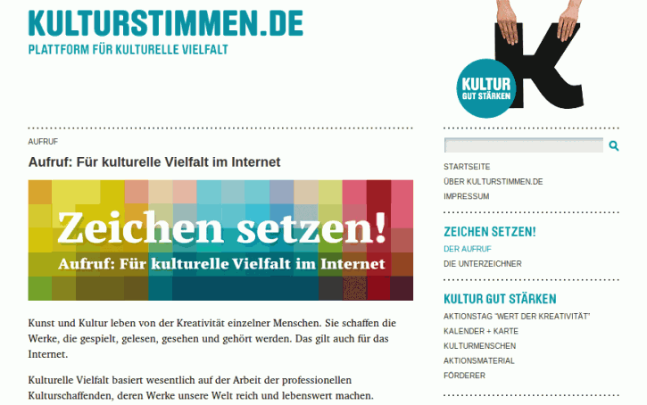 Screenshot Kutlurstimmen.de Aufruf