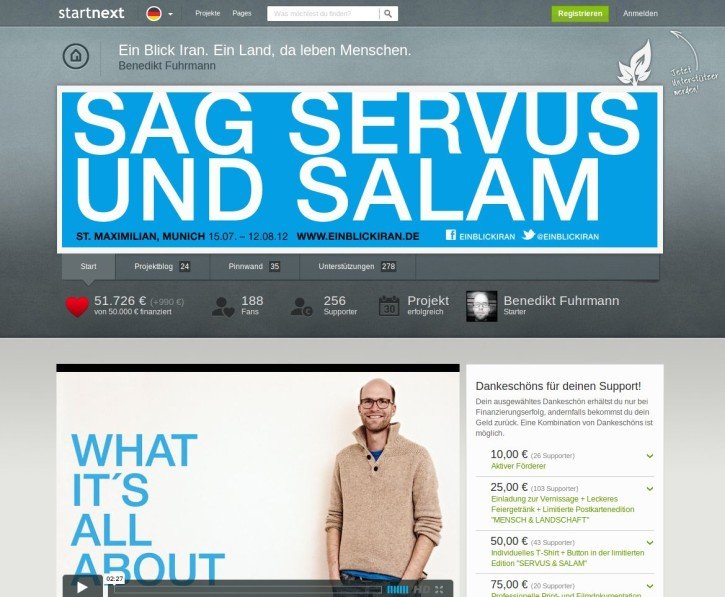 Screenshot startnext.de servus und salam