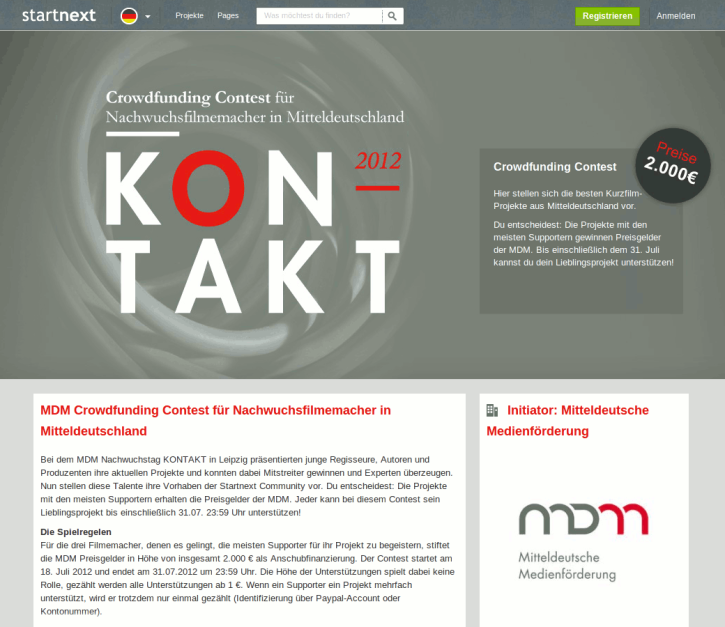 Crowdfunding Contest auf Startnext (Screenshot)