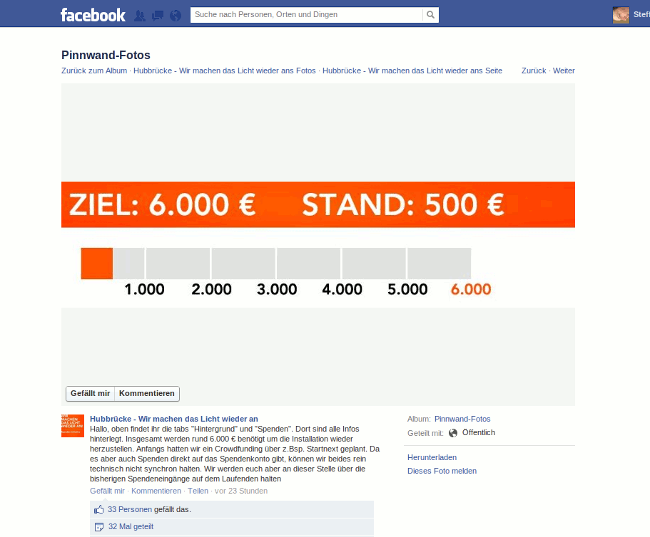 Screenshot der Facebook Seite Wir machen das Licht wieder an