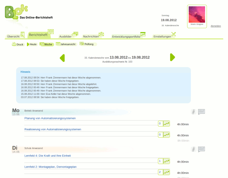 Demo Online Berichtsheft