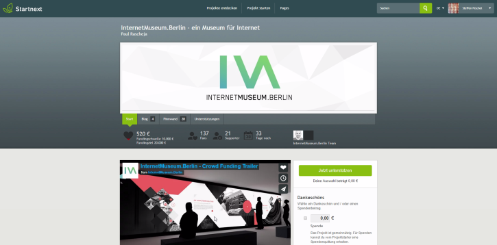 Screenshot: startnext.com/internetmuseumberlin