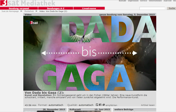 Screenshot 3SAT von Dada bis Gaga